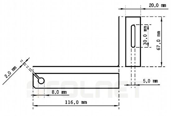 Rysunek techniczny uchwytu odgromu typ L