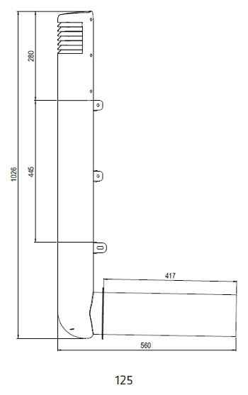 Rysunek techniczny przewodu wentylacyjnego Vilpe Ross 125 mm