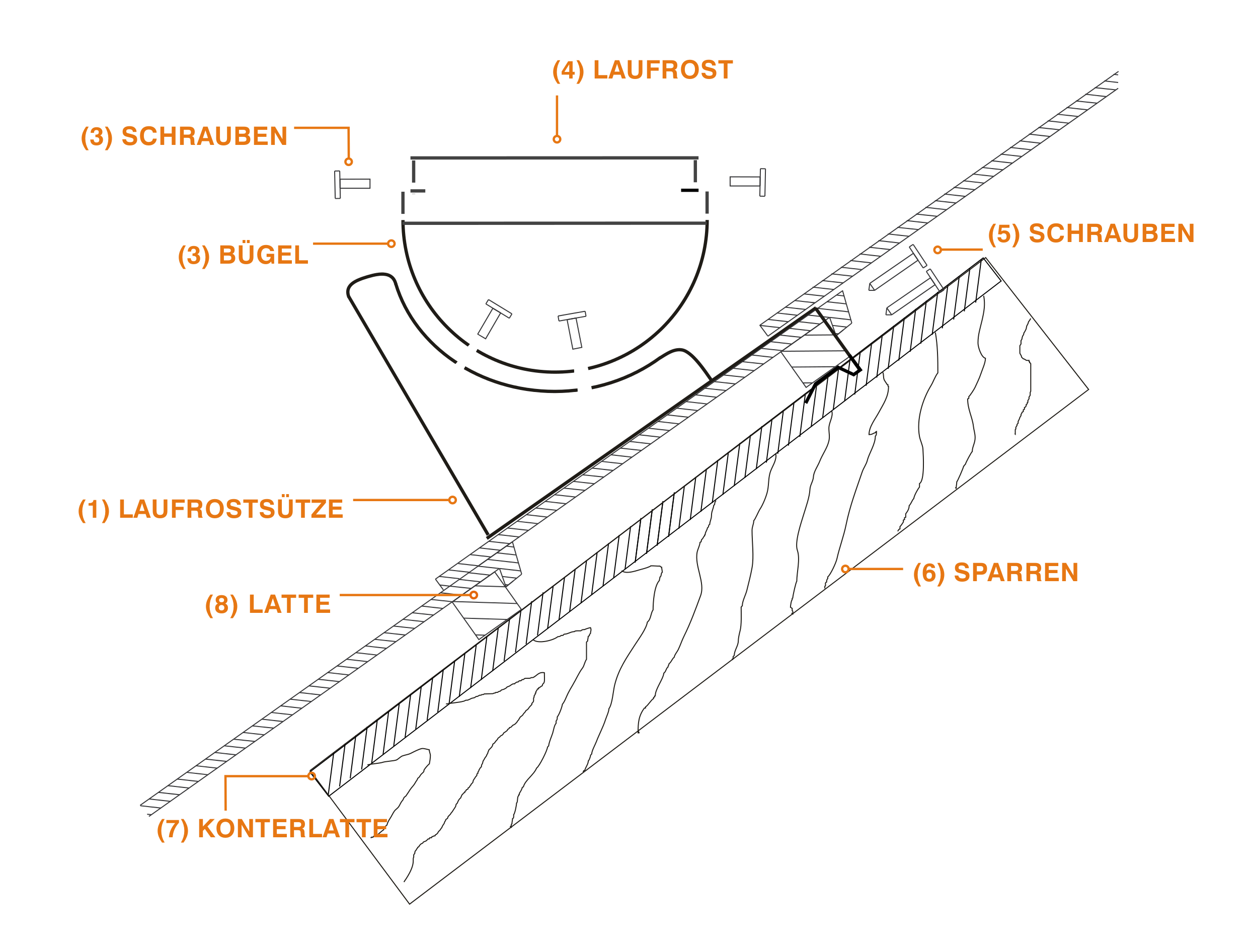 RAL 8017 DACHTRITT Steigtritt 100cm für Dachziegel und Biberschwanzziegel zum Einhängen Braun