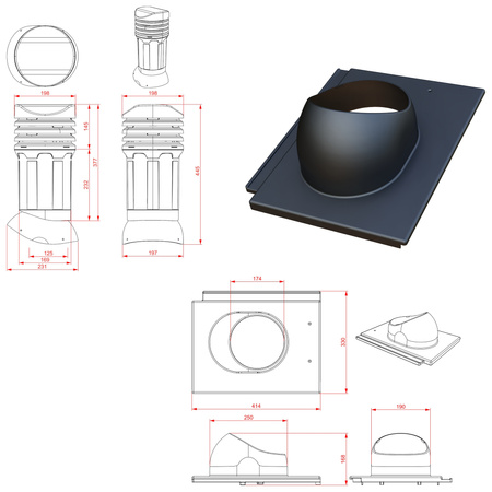 Kominek wentylacyjny z odpływem kondensatu DN125 mm Parotec do dachówki betonowej
