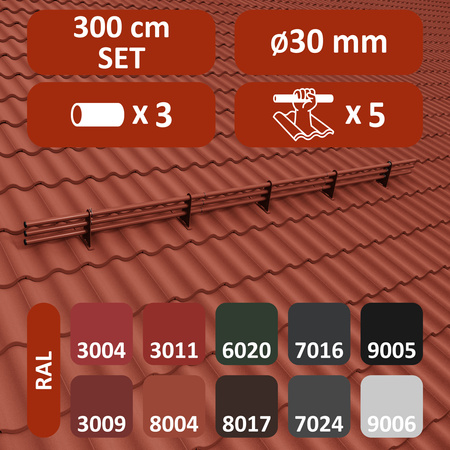 Zestaw ochrony rurowej z 3 rzędami rur do dachówek betonowych i ceramicznych