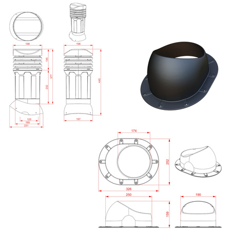 Kominek wentylacyjny z odpływem kondensatu DN125 mm Parotec do pokryć płaskich