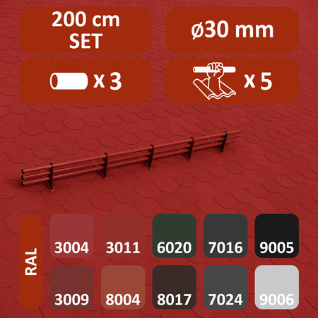 Zestaw ochrony rurowej z 3 rzędami rur do pokryć płaskich