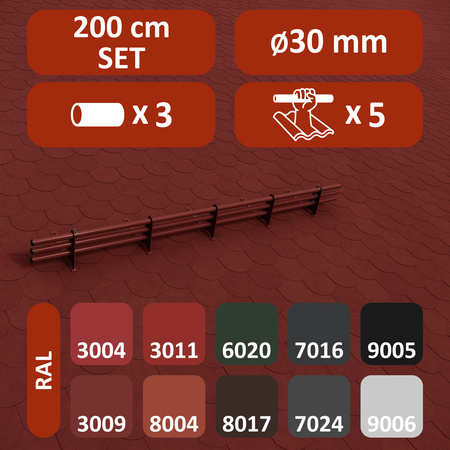 Zestaw ochrony rurowej z 3 rzędami rur do pokryć płaskich