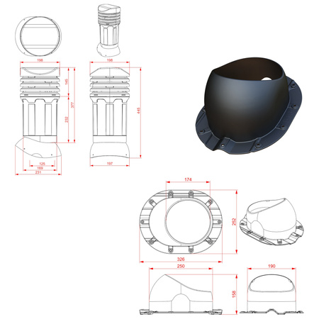 Kominek wentylacyjny z odpływem kondensatu DN125 mm Parotec do blachodachówki