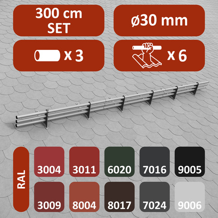 Zestaw ochrony rurowej z 3 rzędami rur do pokryć płaskich