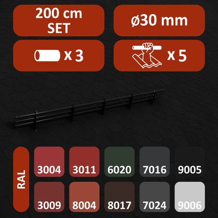 Zestaw ochrony rurowej z 3 rzędami rur do pokryć płaskich