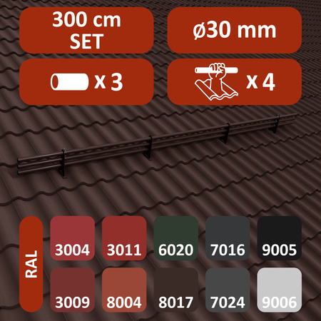 Zestaw ochrony rurowej z 3 rzędami rur do dachówek betonowych i ceramicznych