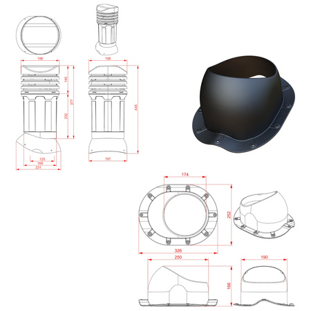 Kominek wentylacyjny izolowany DN125 mm Parotec do blachodachówki - Profil B09