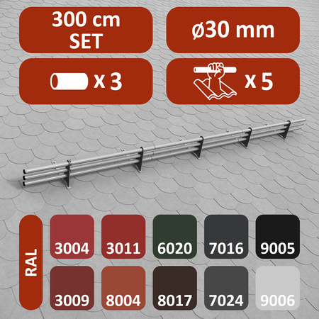 Zestaw ochrony rurowej z 3 rzędami rur do pokryć płaskich