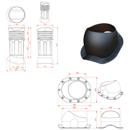 Kominek wentylacyjny z odpływem kondensatu DN125 mm Parotec do blachodachówki