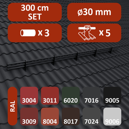 Zestaw ochrony rurowej z 3 rzędami rur do dachówek betonowych i ceramicznych