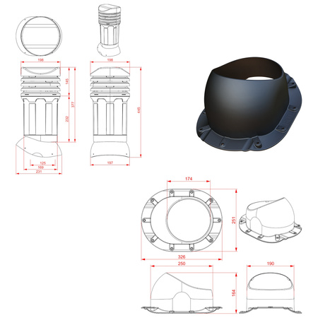 Kominek wentylacyjny izolowany DN125 mm Parotec do blachodachówki - Profil B01