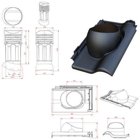 Kominek wentylacyjny z odpływem kondensatu DN125 mm Parotec do dachówki ceramicznej