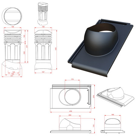 Kominek wentylacyjny z odpływem kondensatu DN125 mm Parotec do dachówki ceramicznej