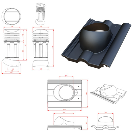 Kominek wentylacyjny z odpływem kondensatu DN125 mm Parotec do dachówki betonowej