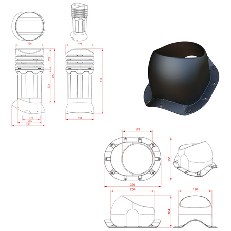 Kominek wentylacyjny DN125 mm Parotec do blachodachówki - Profil B15
