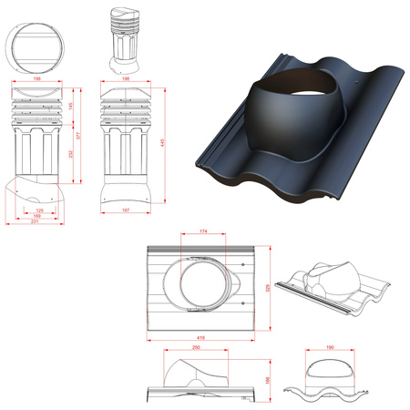 Kominek wentylacyjny z odpływem kondensatu DN125 mm Parotec do dachówki betonowej