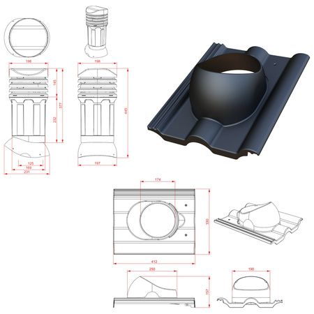 Kominek wentylacyjny z odpływem kondensatu DN125 mm Parotec do dachówki betonowej