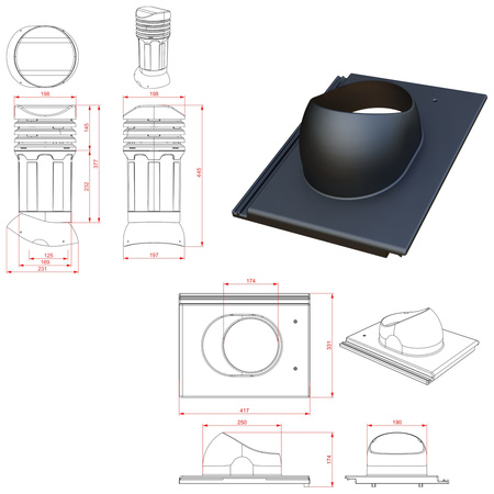 Kominek wentylacyjny z odpływem kondensatu DN125 mm Parotec do dachówki betonowej