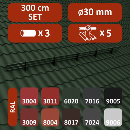 Zestaw ochrony rurowej z 3 rzędami rur do dachówek betonowych i ceramicznych