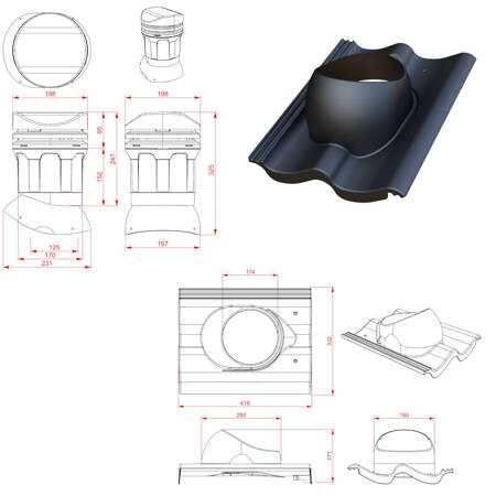 Kominek wentylacyjny niski DN125 mm Parotec do dachówki betonowej