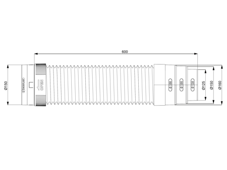 Rura podłączeniowa do kominków 150 mm z redukcją 125/150/160 mm