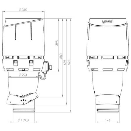 VILPE Kominek Flow 160mm/500mm z wentylatorem ECO160